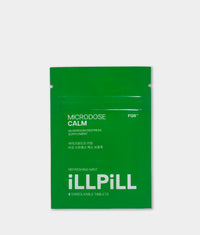 iLLPiLL MicroDose Calm refreshing mint mushroom de-stress supplement, front of 8-tablet green package
