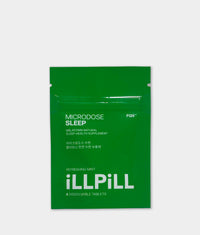 iLLPiLL MicroDose Sleep refreshing mint melatonin supplement, front of 8-tablet green package